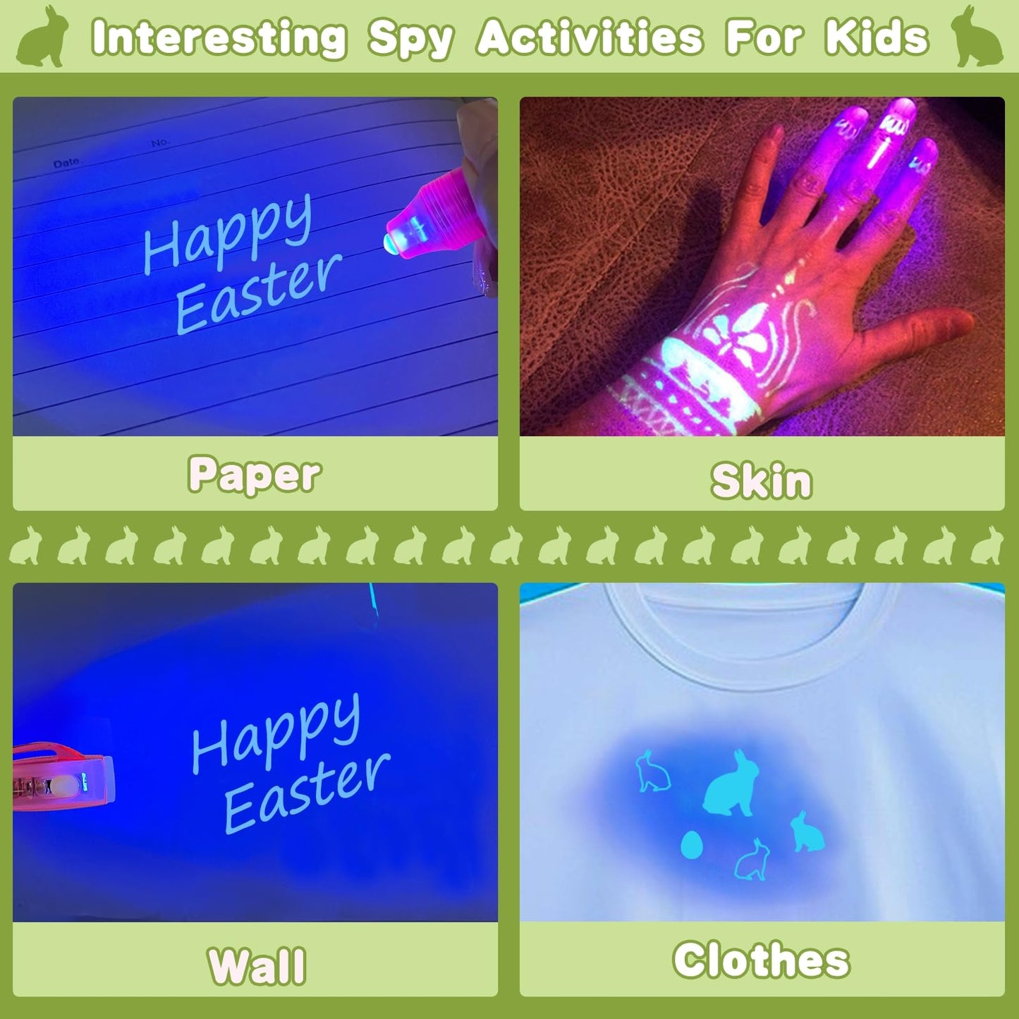 iGeeKid 32 Pack 2 Style Invisible Ink Pen with UV Black Light Party Favor for Kids 8 12 Secret Spy Pens Magic Disappearing Ink Markers Clasroom Prize Birthday Gifts Halloween Goodie Bags Stuffers