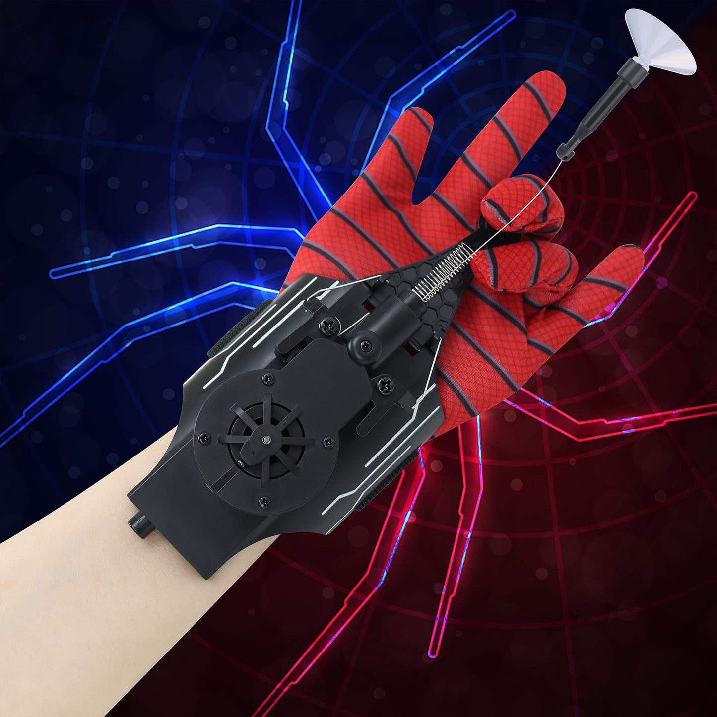AJJKKA Spider Web Shooters Real,Spider Silk Launcher Wrist Toy for Kids, 8 FT Realistic Web Launcher String, Cool Gadgets String Gloves Shooters Toy for Superhero Role-Play (Black)