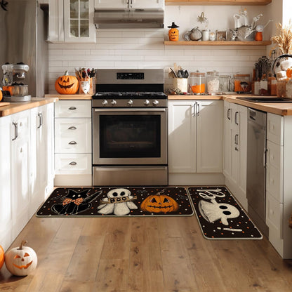 Artoid Mode Bats Black Cats Boo Pumpkin Halloween Kitchen Mats Set of 2, Home Decor Low-Profile Kitchen Rugs for Floor - 17x29 and 17x47 Inch
