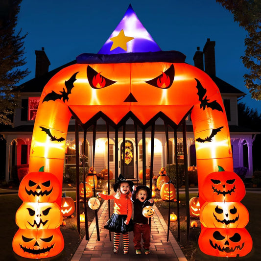 AerWo 12FT Tall Halloween Inflatables Archway Giant Arch, Pumpkin Blow Up With Built-in LED Lights for Outdoor Decorations, Holiday Yard Lawn Garden Party Decor