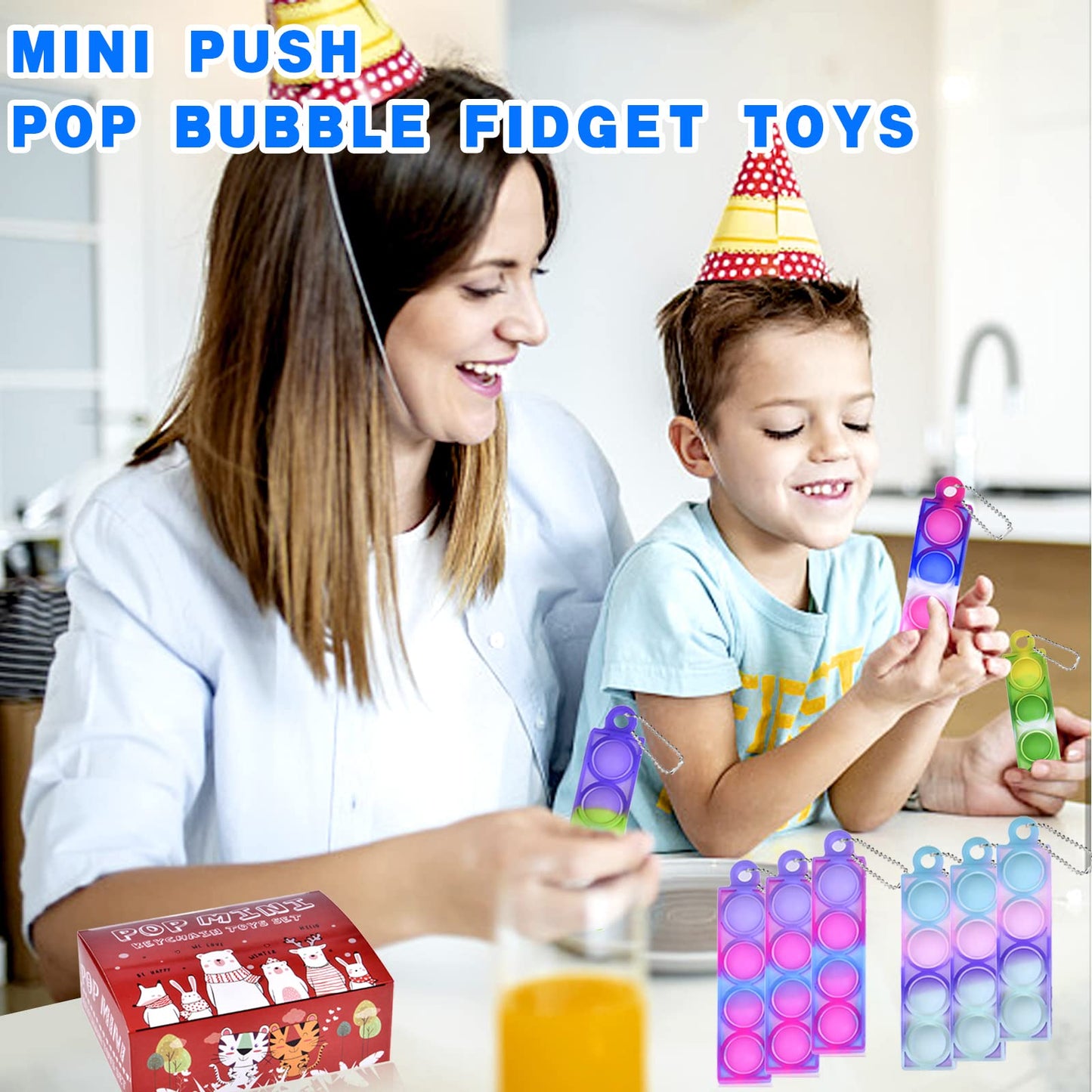 75Pcs Party Favors for Kids 3-5 4-8 Fidget Toys Bulk Mini Pop Keychain Sensory Toys Stocking Stuffers Birthday Carnival Treasure Classroom Prizes Stress Relief Toy Easter Eggs Fillers