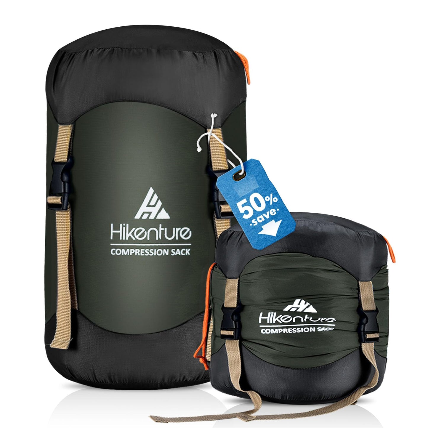 Hikenture Compression Sack for Sleeping Bag, Upgrade Anti-Tear Nylon Sleeping Bag Stuff Sack, 10L/14L/20L/30L Water-Resistant Compression Bag, Storage Bag (Dark Green, 14L)