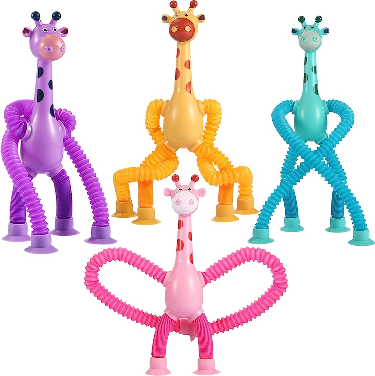 Bendable Giraffe Figures, Toys Set of 4 Flexible Giraffes, Telescopic Suction Cup Toy, Telescopic Pop Tubes, Fidget Tubes Sensory Toys Basket Stocking Stuffer for Girls Boys