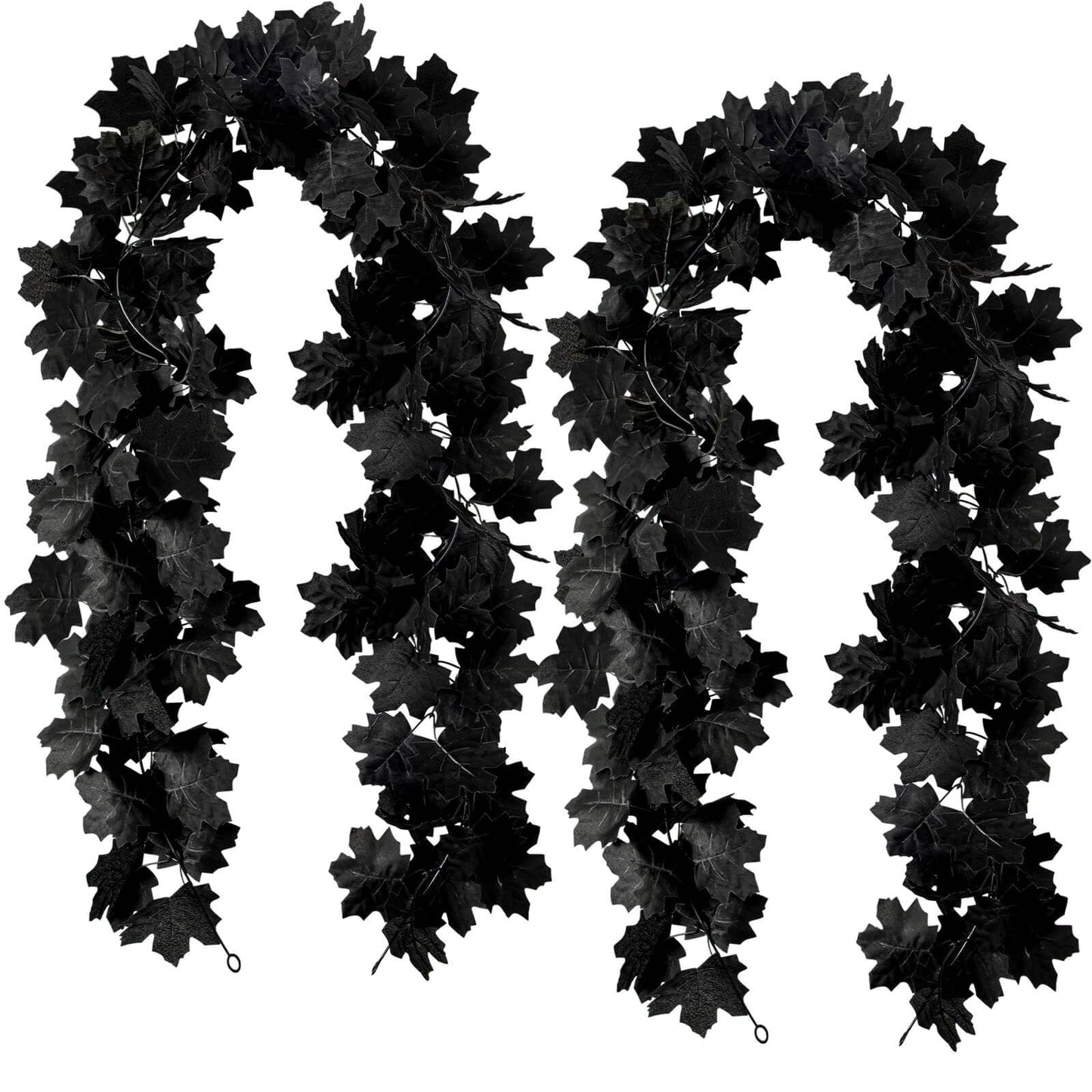 Black Maple Leaf Garland, 2PCS Halloween Artificial Hanging Fall Leave Vines, Fall Floral Garlands Thanksgiving Decor for Home Wedding Party (11.8FT)