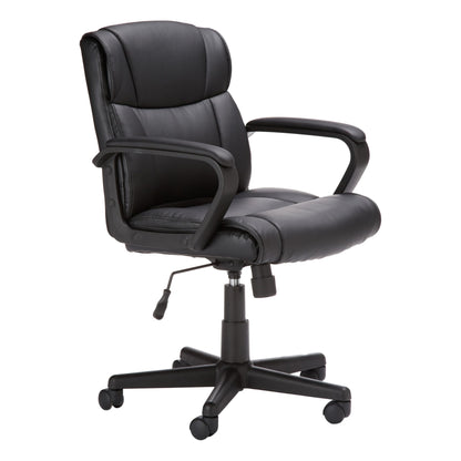 Amazon Basics Office Computer Task Desk Chair with Padded Armrests, Mid-Back, Adjustable, 360 Swivel, Rolling, 275 Pound Capacity, 24.2"D x 24"W x 34.8"H, Black Faux Leather
