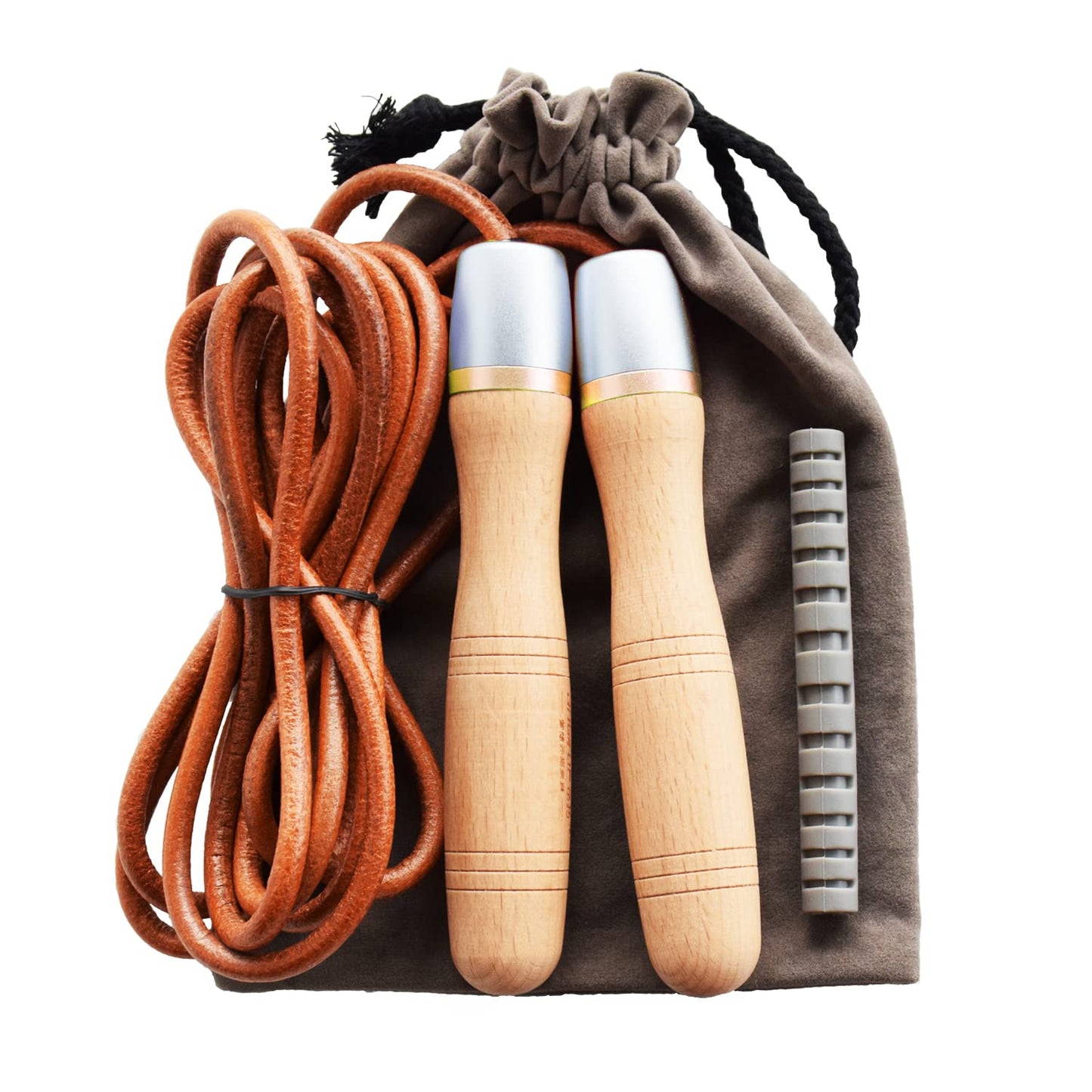 Ahomie Leather Jump Rope, Adjustable Skipping Jumping Ropes, with Rotary Bearing and Pure Wood Handles, for Gym & Home Fitness Workouts