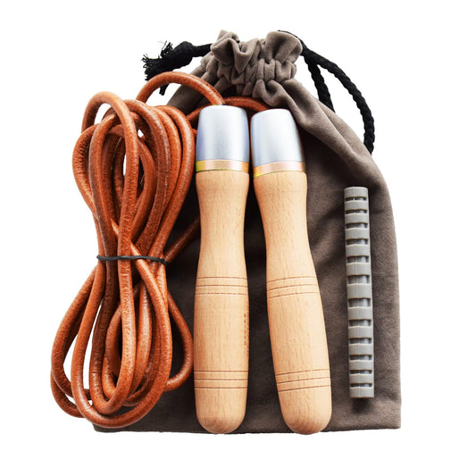 Ahomie Leather Jump Rope, Adjustable Skipping Jumping Ropes, with Rotary Bearing and Pure Wood Handles, for Gym & Home Fitness Workouts