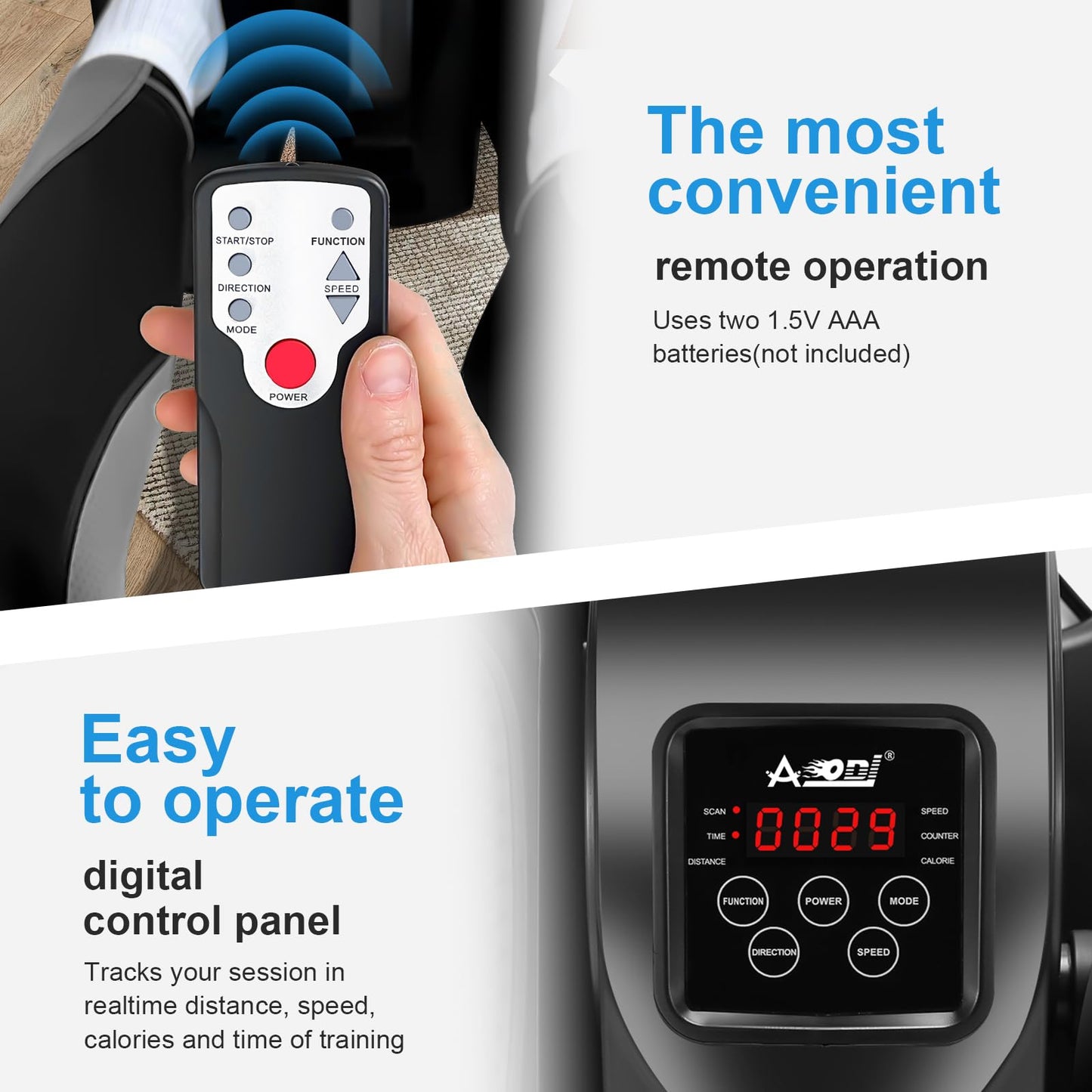 AODI Under Desk Elliptical Machine, Ellipse Leg Exerciser for Seniors Adults, Adjustable Speeds Elliptical Trainer with Remote Control, Quiet & Portable Mini Seated Pedal Exerciser for Home Office Use