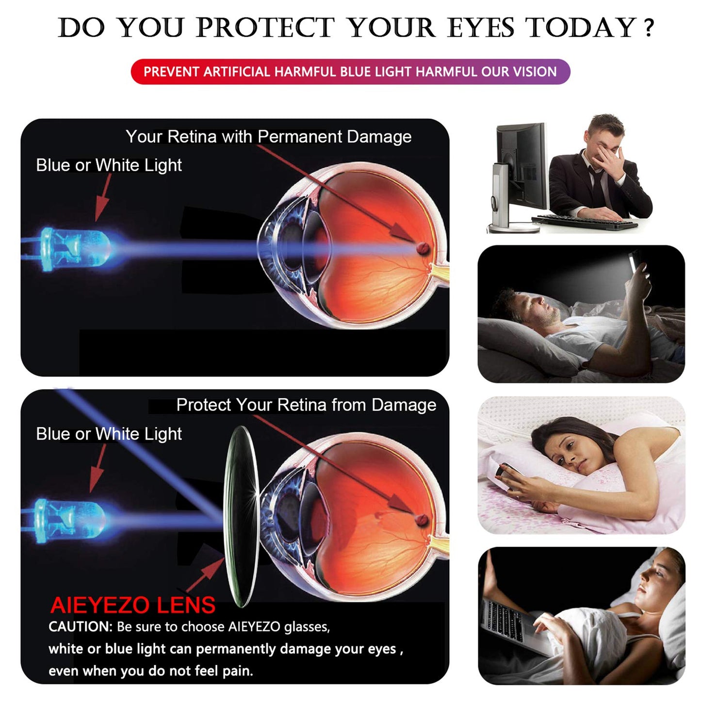 AIEYEZO Thick Frame Blue Light Glasses Men Women, Fashion Square Computer Eyeglass Anti Eyestrain & Prevent Headache (Amber)