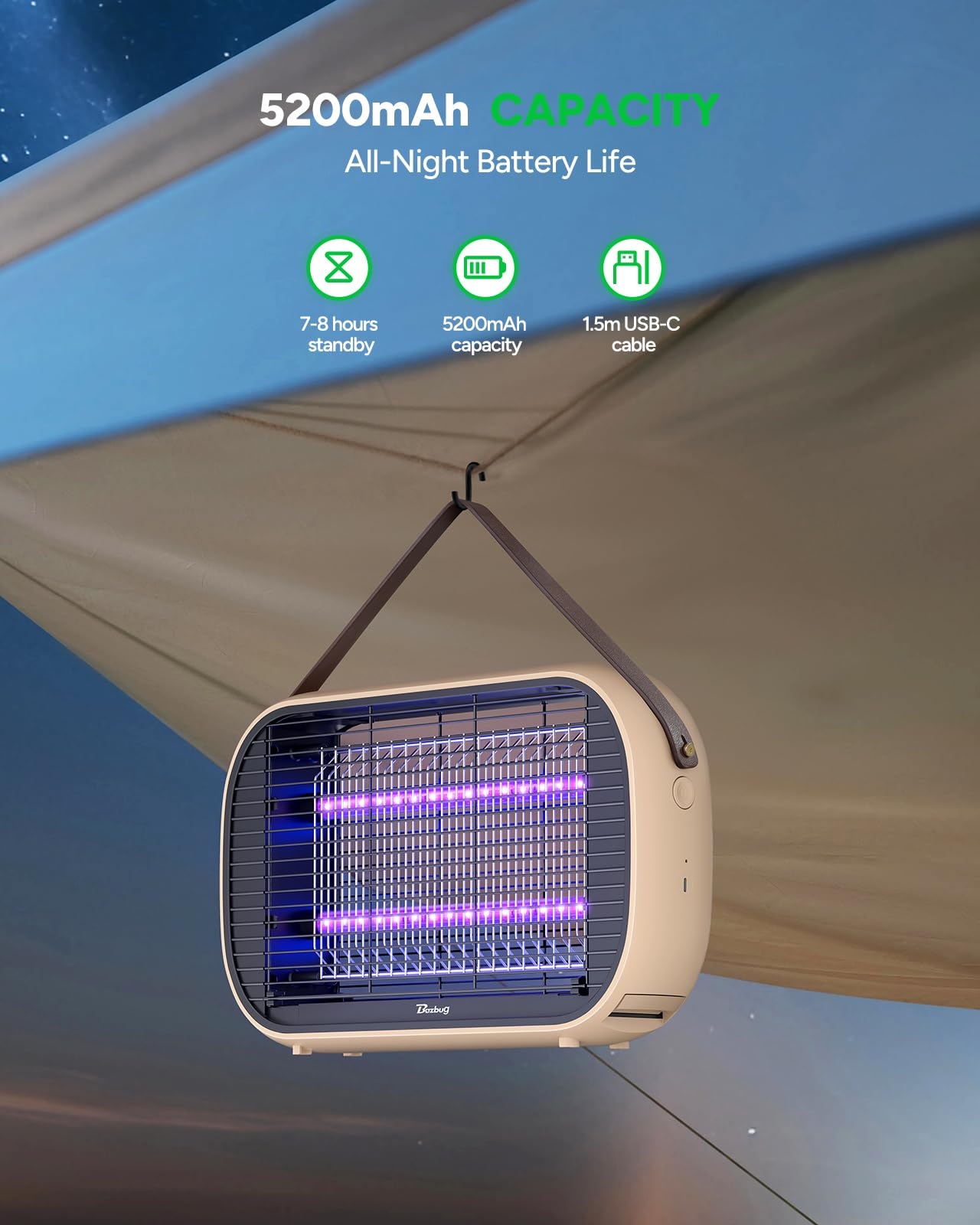 Buzbug LED Bug Zapper Outdoor Indoor, Durable 10 Years Lifespan Lamp,Portable Camping Mosquito Zapper, Fly Trap Mosquito Trap-MA015C