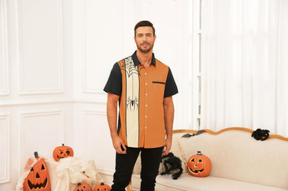 WHO IN SHOP Men's Halloween Shirts Cute Scary Horror Short Sleeve Button Up Shirt