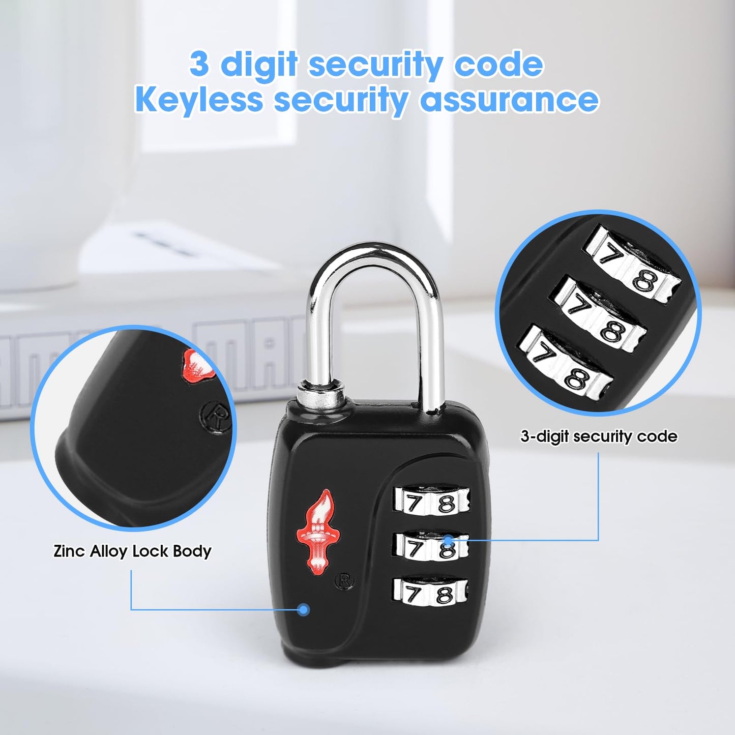 iGurutr TSA Locks 4-Pack - Ultra Lightweight Travel & Gym Combo Locks (54g Each!), TSA Approved Secure Luggage Locks for Suitcases, School Backpacks, Lockers - 3-Digit Code, 2.36in Compact Design