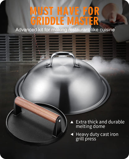 homenote Griddle Accessories for Blackstone, Commercial Grade 12 Inch Heavy Duty Melting Dome with Round Cast Iron Smash Burger Press Perfect for Flat Top Hibachi Grill Outdoor Indoor