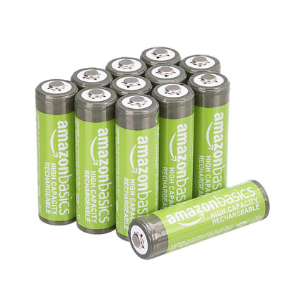 Amazon Basics Rechargeable AA Batteries, 12-Pack, 2400 mAh, NiMH High-Capacity Batteries, Recharge up to 400x Times, Pre-Charged