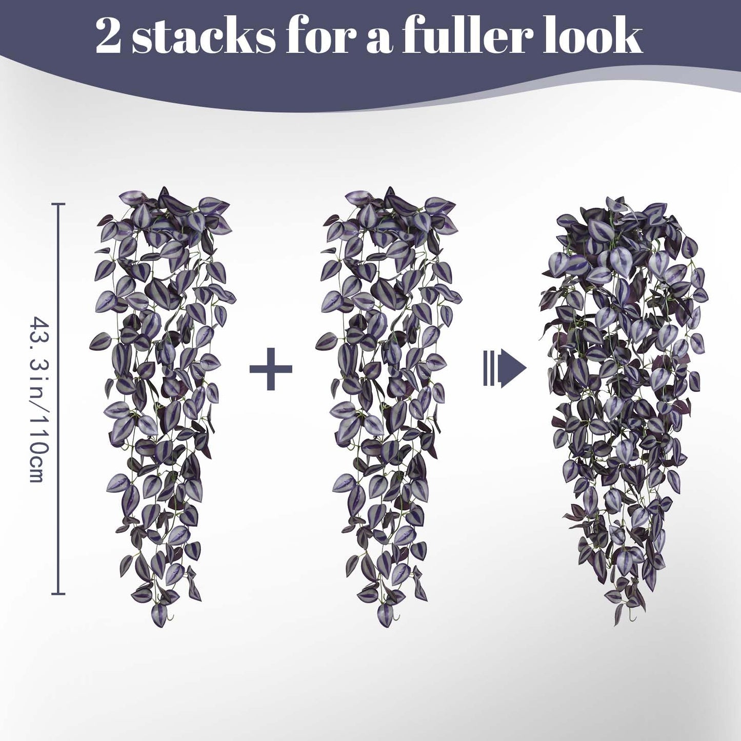 BLEUM CADE Fake Hanging Plants, 2pcs Artificial Hanging Plant, Faux Deep Purple Vines Hanging Plant for Wall Home Living Room Indoor Outdoor Halloween Decor (No Baskets)