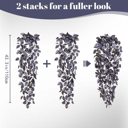 BLEUM CADE Fake Hanging Plants, 2pcs Artificial Hanging Plant, Faux Deep Purple Vines Hanging Plant for Wall Home Living Room Indoor Outdoor Halloween Decor (No Baskets)