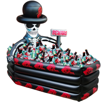 43 Inch Halloween Birthday Party Decorations Inflatable Cooler, 120+ Cans Halloween Supplies Large Capacity Scary Coffin Skeleton for Drink Beverage Holder, Party Favors for Adults Outdoor Indoor