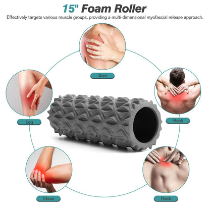 5 in 1 Foam Roller Set - Trigger Point Foam Back Roller, Muscle Roller Stick, Massage Ball, Stretching Band for Deep Muscle Massage Pilates Yoga,Fitness Exercise for Whole Body Release