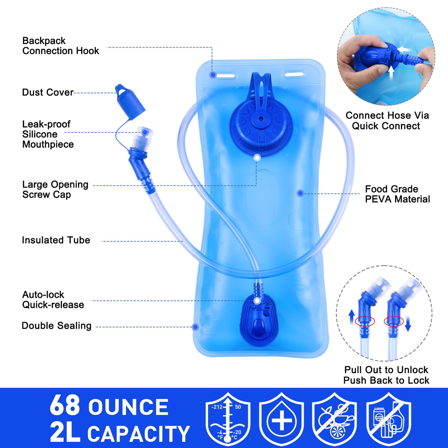 Hydration Pack,Water Backpack with 2L Water Bladder Perfect for Running Cycling Hiking Climbing Pouch