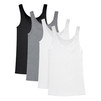 Hanes Originals Pack, Soft Cotton Rib Tank Tops for Women, 4-Pack, White/White/Black/Concrete