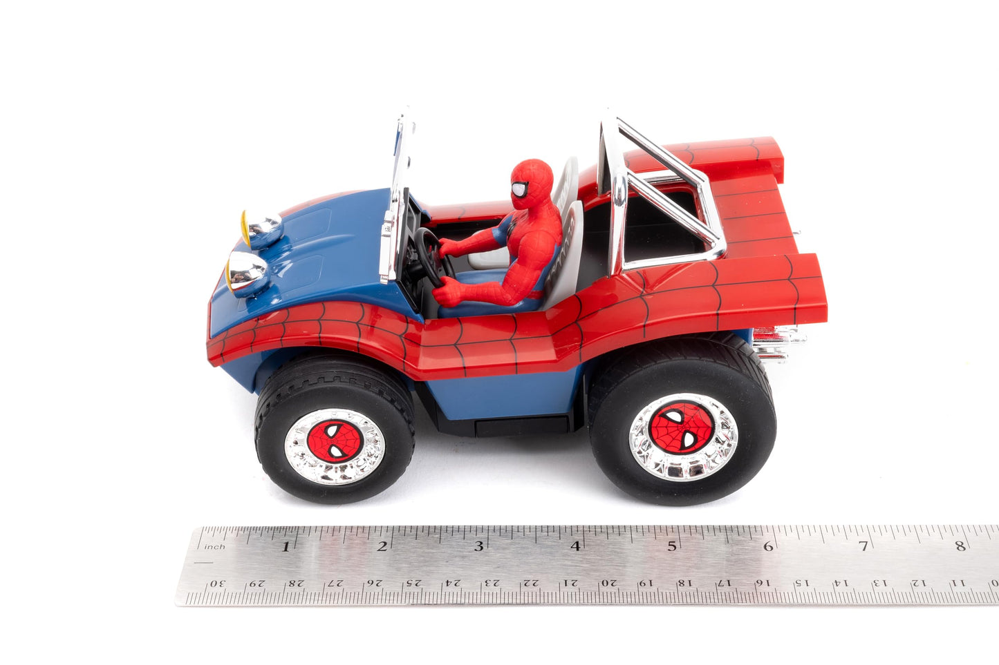 Jada Spider-Man Buggy RC with Non-Removable Spider-Man Figure – 7", Turbo Button, Full-Function Remote Control, Ages 6+, Red/Blue