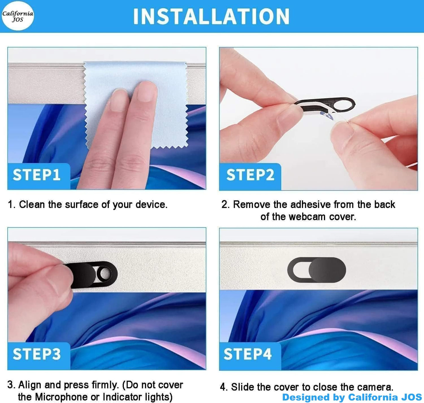 California JOS 9 Pack(3 Large + 3 Medium + 3 Small) 0.03 inch Ultra Thin Webcam Cover Slide Camera Blocker Protect Your Privacy Security for MacBook Air, Laptop, iPad, iMac, PC, iPhone