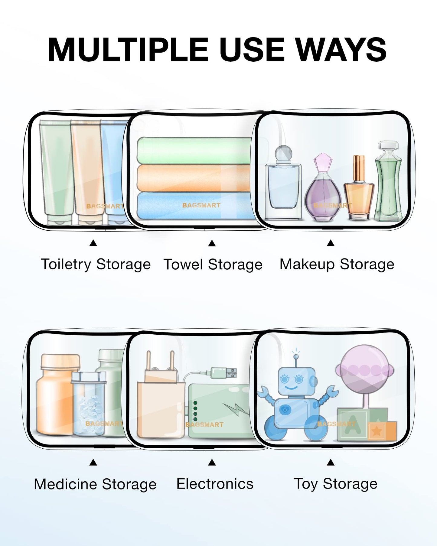 BAGSMART Clear Toiletry Bag, 2 Packs TSA Approved Water resistant Quart Size Travel Organizer, Airport Airline Travel Essential Carry On Makeup Cosmetic Bags for Women, Black