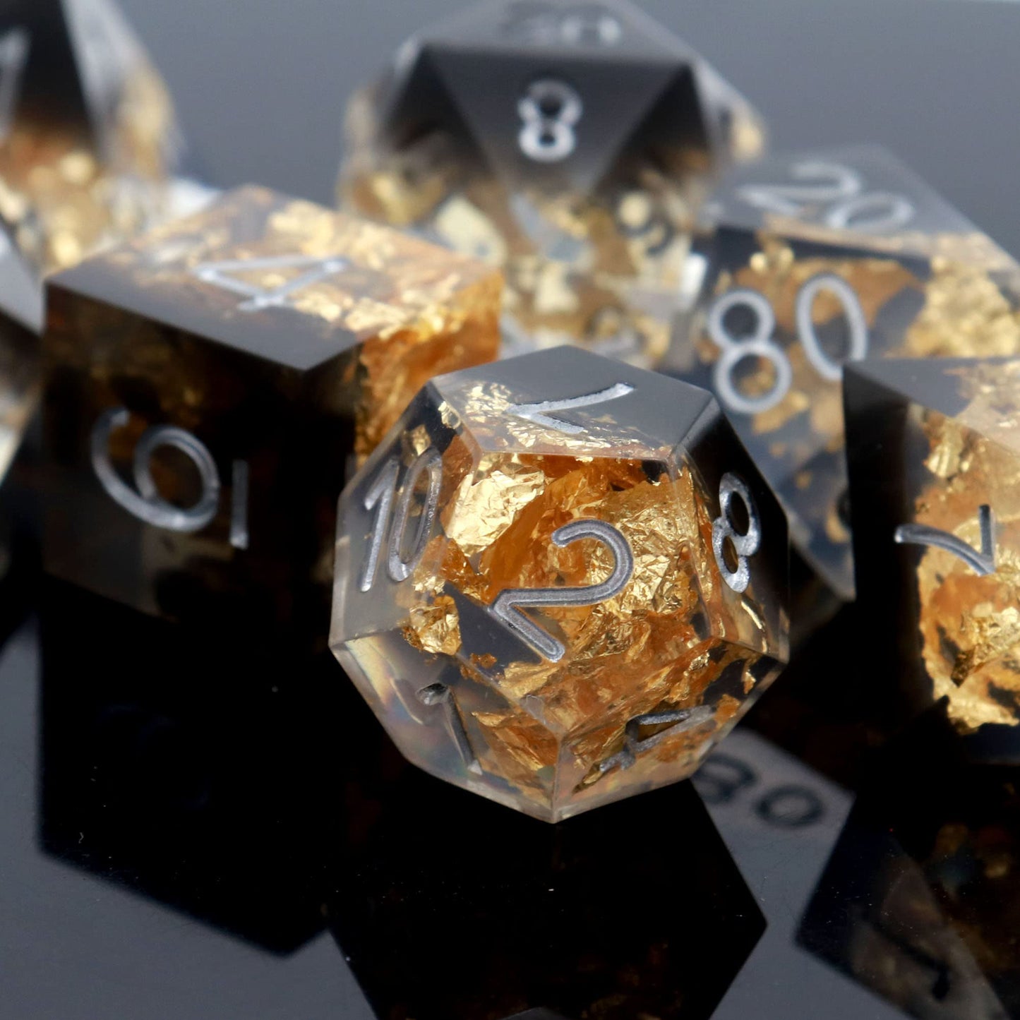 Haxtec DND Dice Set Black Sharp Edge Resin Dice Gold Flakes with Dice Case Black White Gold D&D Dice for RPG Role Playing Games Dungeons and Dragons Gift War Series