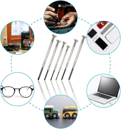 6Pcs Small Screwdriver Set, Mini Screwdriver Set, Eyeglass Repair Screwdriver with 6 Different Size Flathead and Philips Screwdrivers, Ideal for Watch, Jewelers
