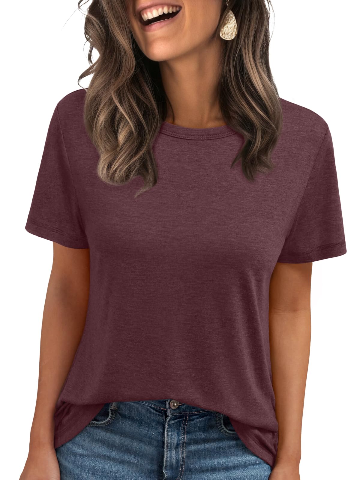 AUTOMET Summer Tops Women Spring Short Sleeve Shirts Beach Vacation Outfits Plus Size Workout Tshirts Casual Clothes 2025 02winered S