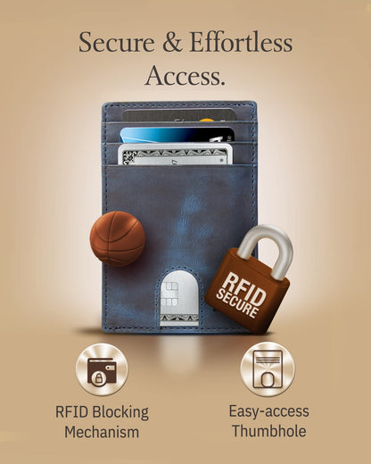 Access Denied REAL LEATHER Slim Minimalist Mens Wallet - Thin Front Pocket RFID Credit Card Holder Wallets For Men Holiday Gifts For Him