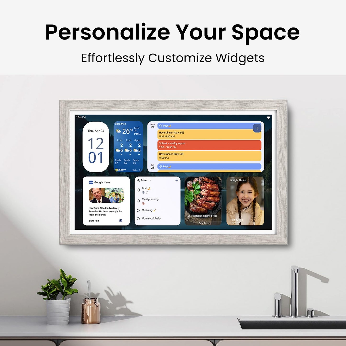 ApoloSign Digital Calendar: Electronic Calendar, Smart Touchscreen Interactive Display for Chore Chart, Family Schedules Planner, Supports All Apps via Google Play (Gray, 15.6-inch)