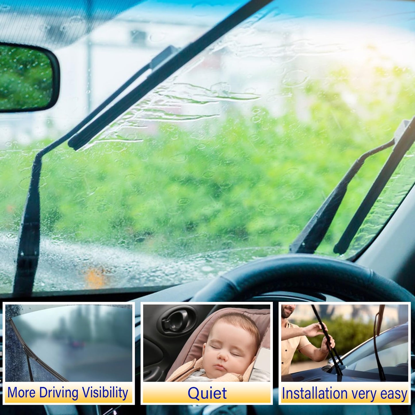 3 wipers Replacement for 2006-2011 Mini Cooper, Windshield Wiper Blades Original Equipment Replacement - 19"/18"/10" (Set of 3) U/J HOOK