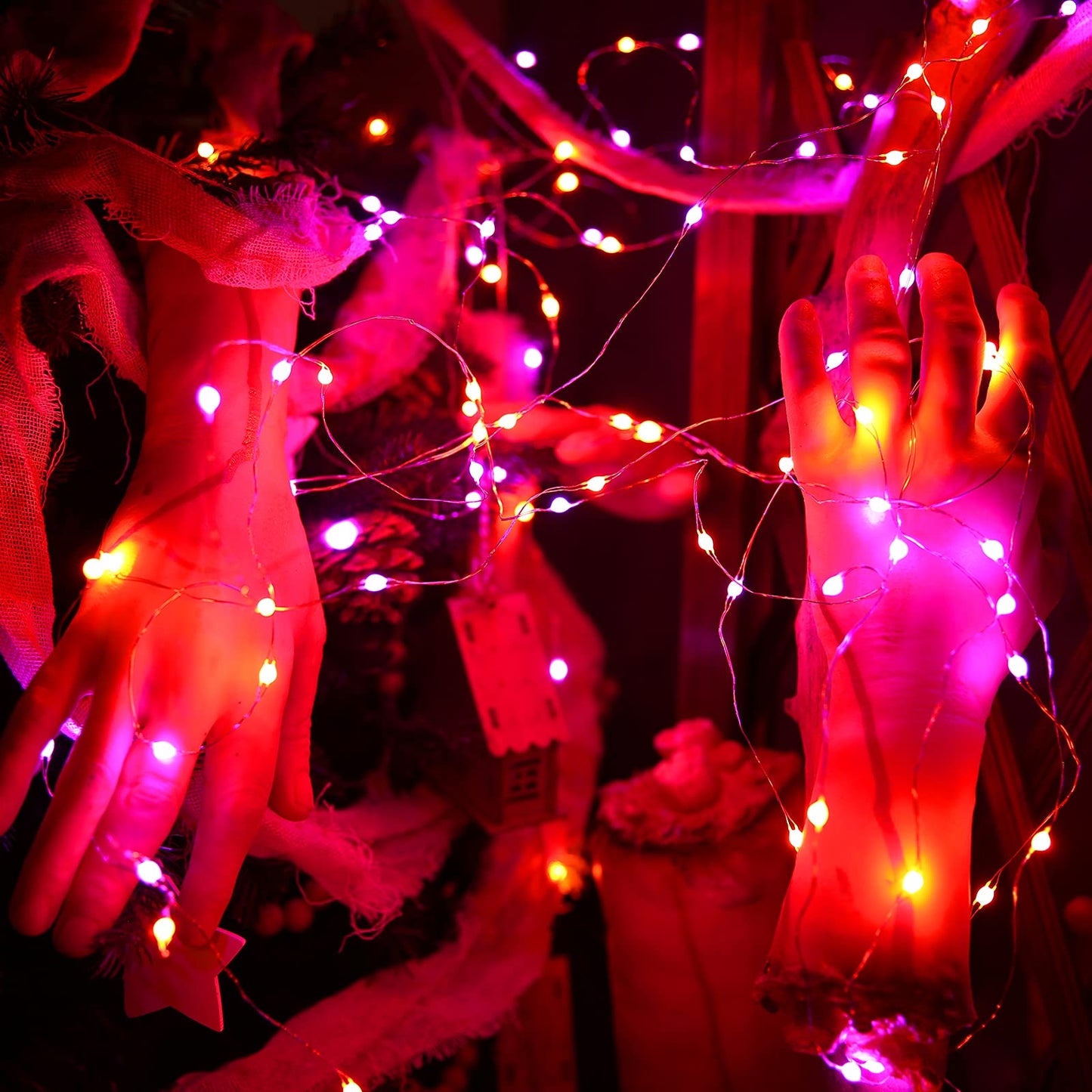 BrizLabs Purple & Orange Halloween Lights, 2 Pack 17.48ft 50 LED Halloween String Lights with Remote, 8 Modes Battery Purple & Orange Fairy Light Waterproof Twinkle Light for Outdoor Haunted Decor