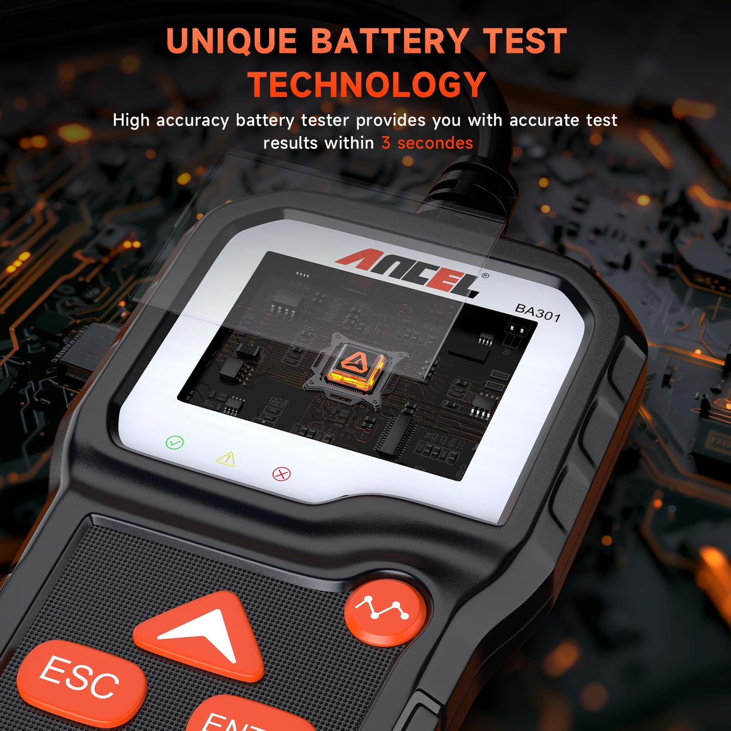 ANCEL BA301 6V 12V Car Battery Tester, 100-2000 CCA Automotive Load Tester Alternator Tester Auto Digital Battery Analyzer Cranking and Charging System Test Tool for Motorcycle Car Boat Truck SUV ATV