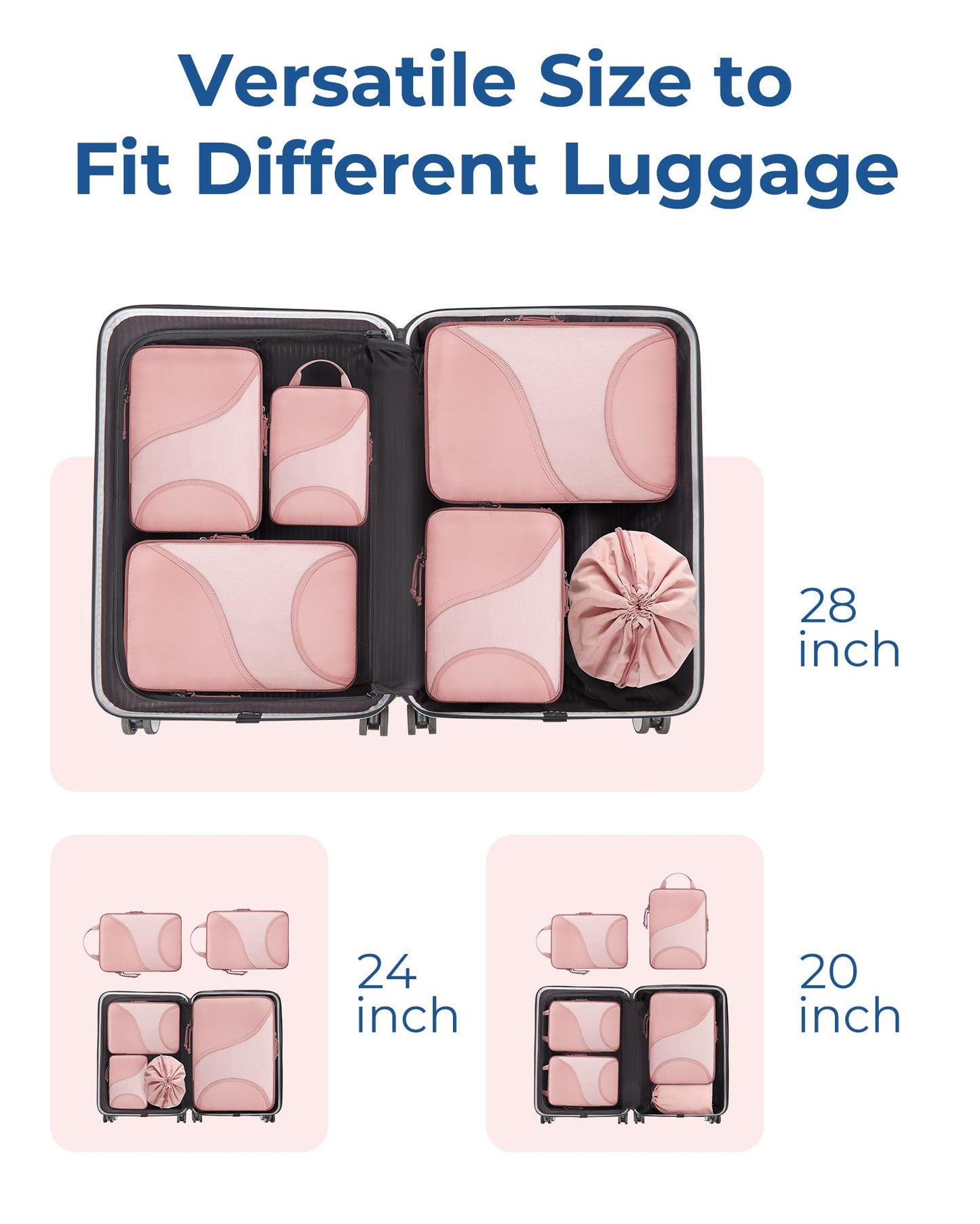 BAGSMART Compression Packing Cubes for Travel, 6 Set Packing Cubes for Suitcases, Compression Suitcases Organizers Bag Set for Travel Essentials, Lightweight Packing Organizers Baby Pink