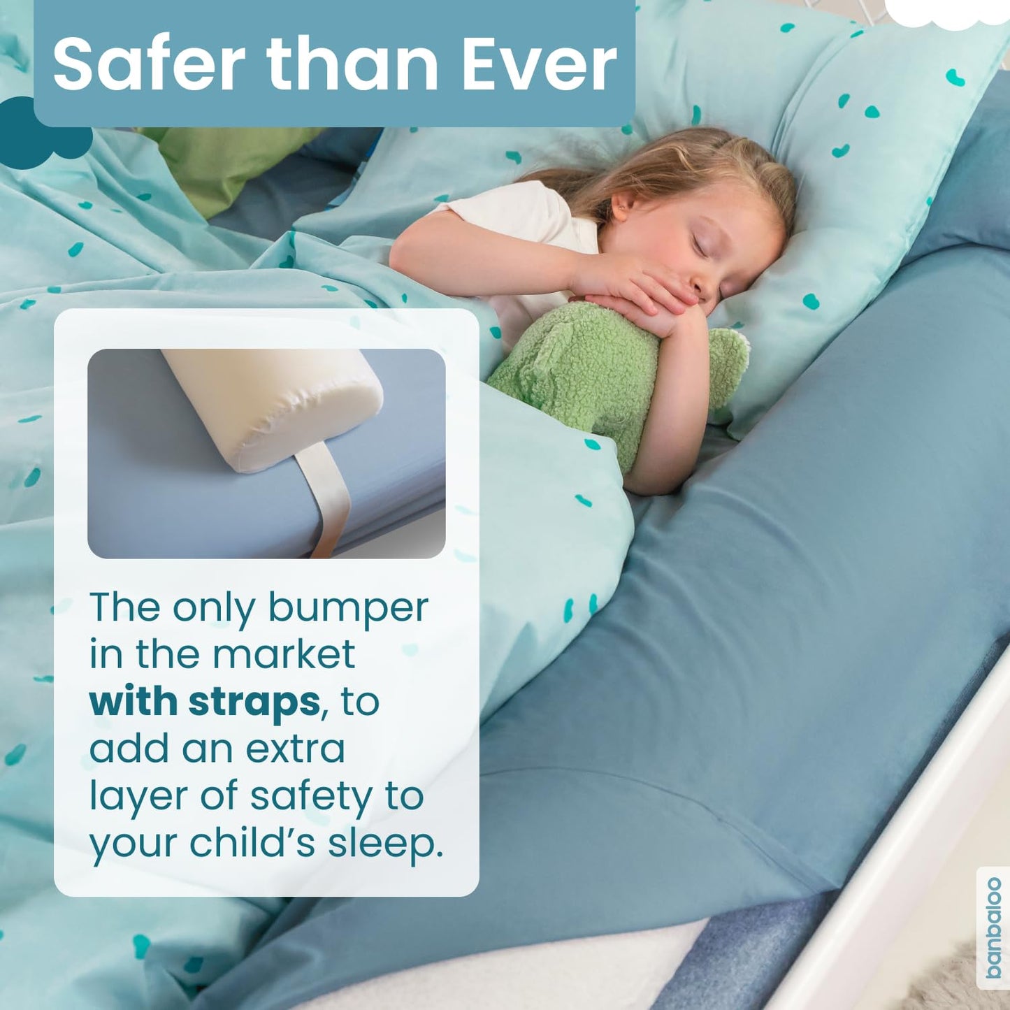 BANBALOO | Bed Bumper for Toddlers 53" | Bed Rails for Queen, King, Twin, Full-Size Bed | Toddler Bed Bumper | Bumpers for Bed | Bed Rail for Toddlers | Bed Barrier for Toddler | Foam Bumper