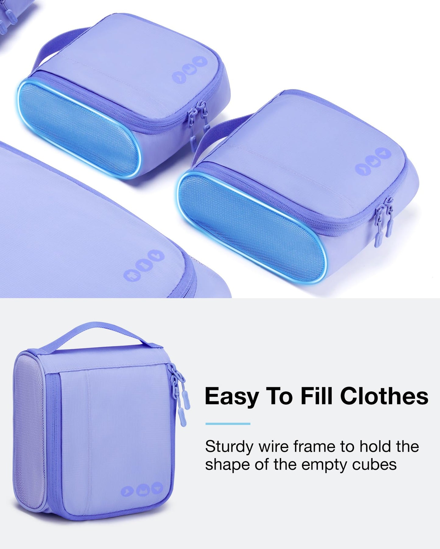 BAGSMART Keep Shape Packing Cubes for Travel, 6 Set Travel Cubes for Packing, Lightweight Suitcase Organizer Bags Set for Travel Essentials Very Peri
