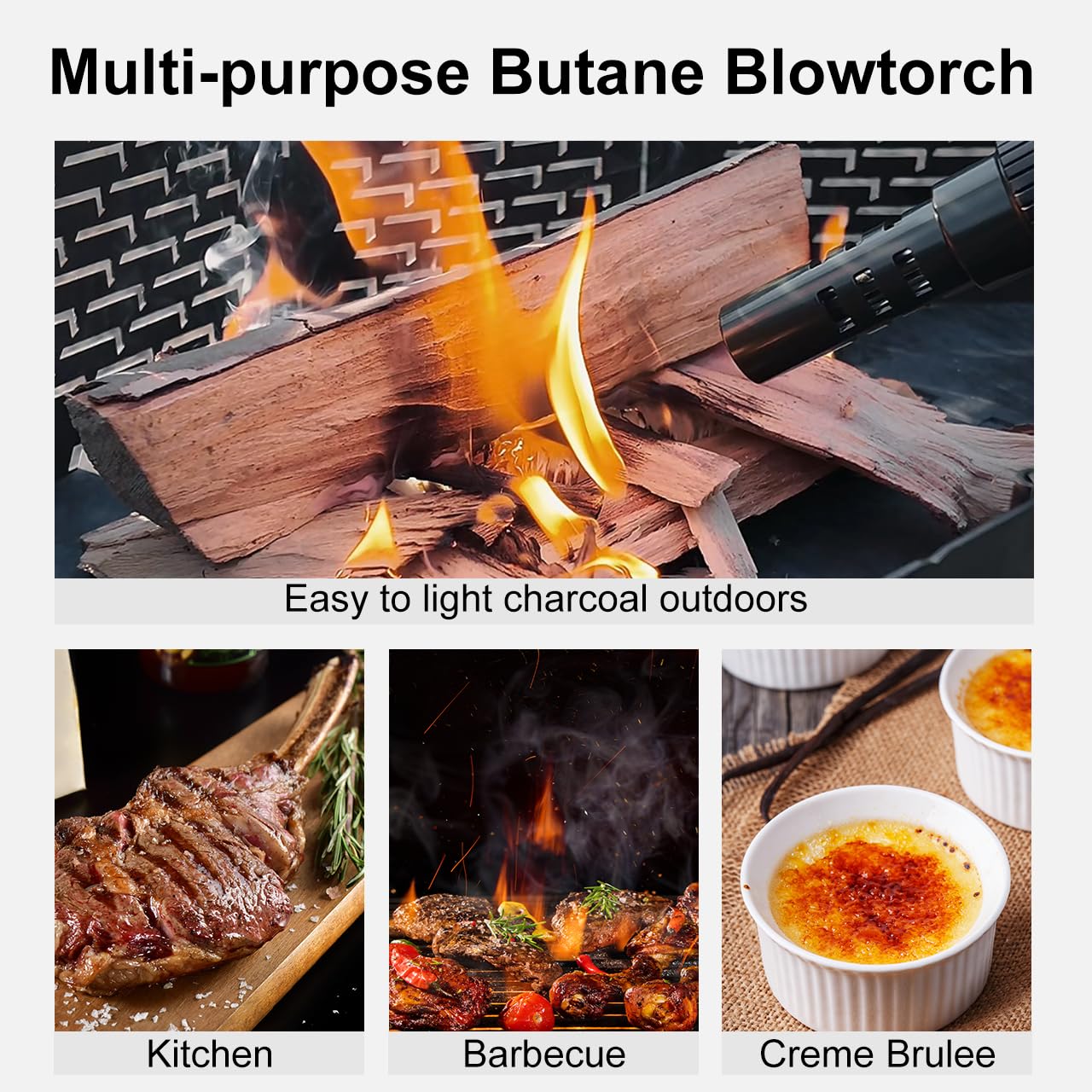 Camping Torch Lighter, Windproof Butane Torch Lighter with Fuel Indicator&Safety Lock, Refillable Butane Lighter with Adjustable Jet Flame for Outdoor Adventure Hiking Candles BBQ Campfires (Black)