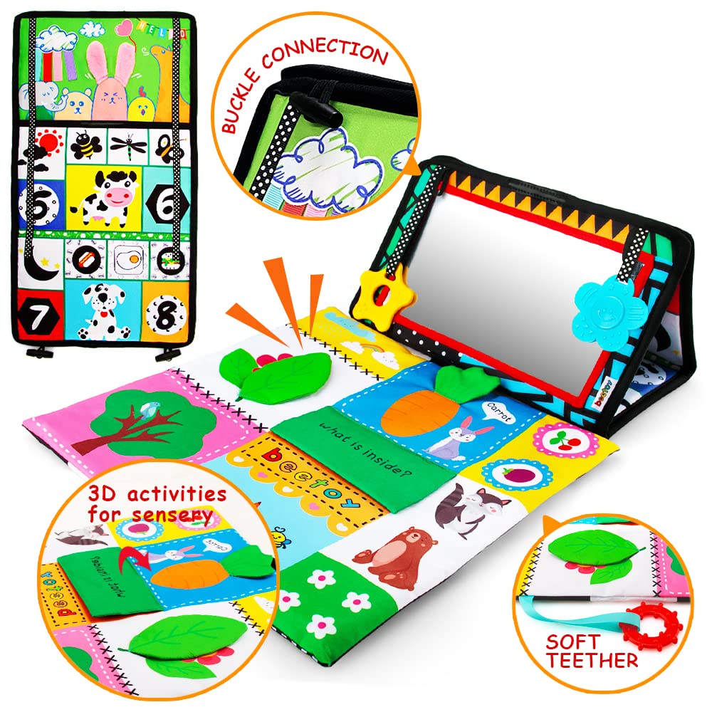 beetoy Tummy Time Baby Mirror Toys with Black and White Pattern, High Contrast 3D Activity Play Crinkle Toys Baby Mirror for Newborn 0 3 6 Months