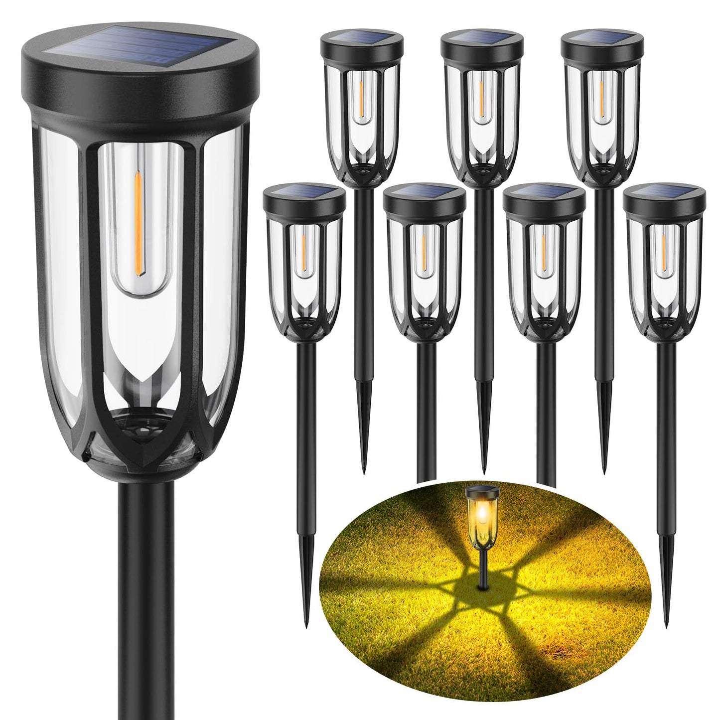 Barleit Solar Pathway Lights 8 Pack, Solar Lights Outdoor Waterproof IP65, Bright Auto On/Off Driveway Patio Light, Solar Garden Lights Landscape Lighting for Walkway Lawn Yard