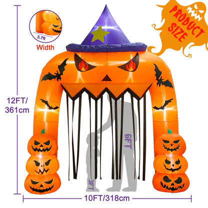 AerWo 12FT Tall Halloween Inflatables Archway Giant Arch, Pumpkin Blow Up With Built-in LED Lights for Outdoor Decorations, Holiday Yard Lawn Garden Party Decor