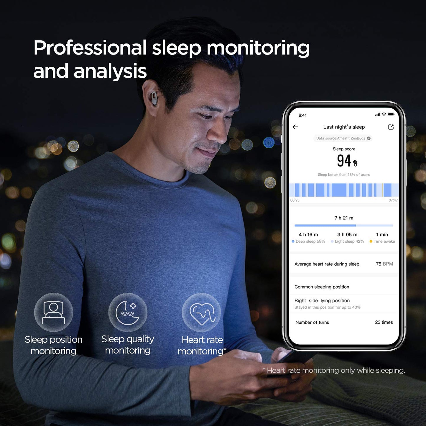 Amazfit Zenbuds Smart Sleep Earbuds, Noise Blocking, in-Ear Alarm, Soothing Sounds, Light and Comfortable, in-Ear Alarm Detection, Cloud White