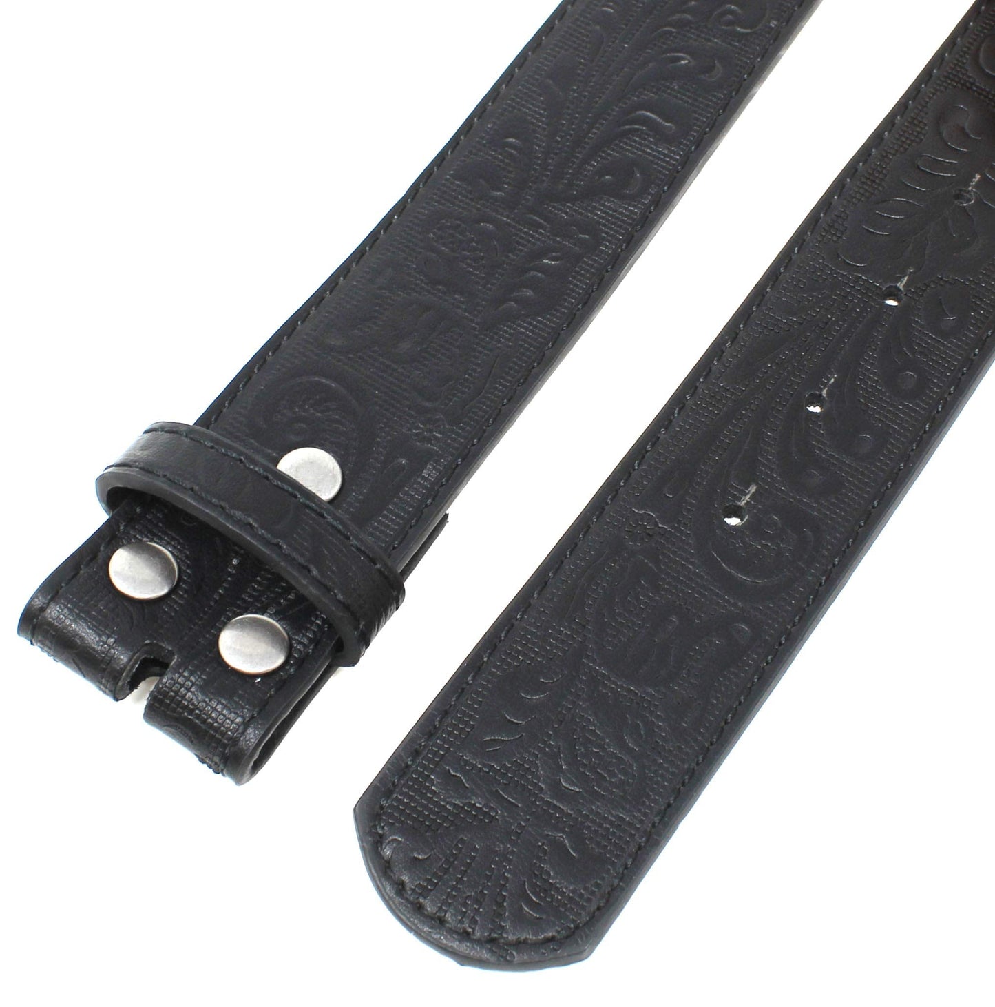 BC Belts Leather Belt Strap with Embossed Western Scrollwork 1.5" Wide with Snaps (Black-XL)