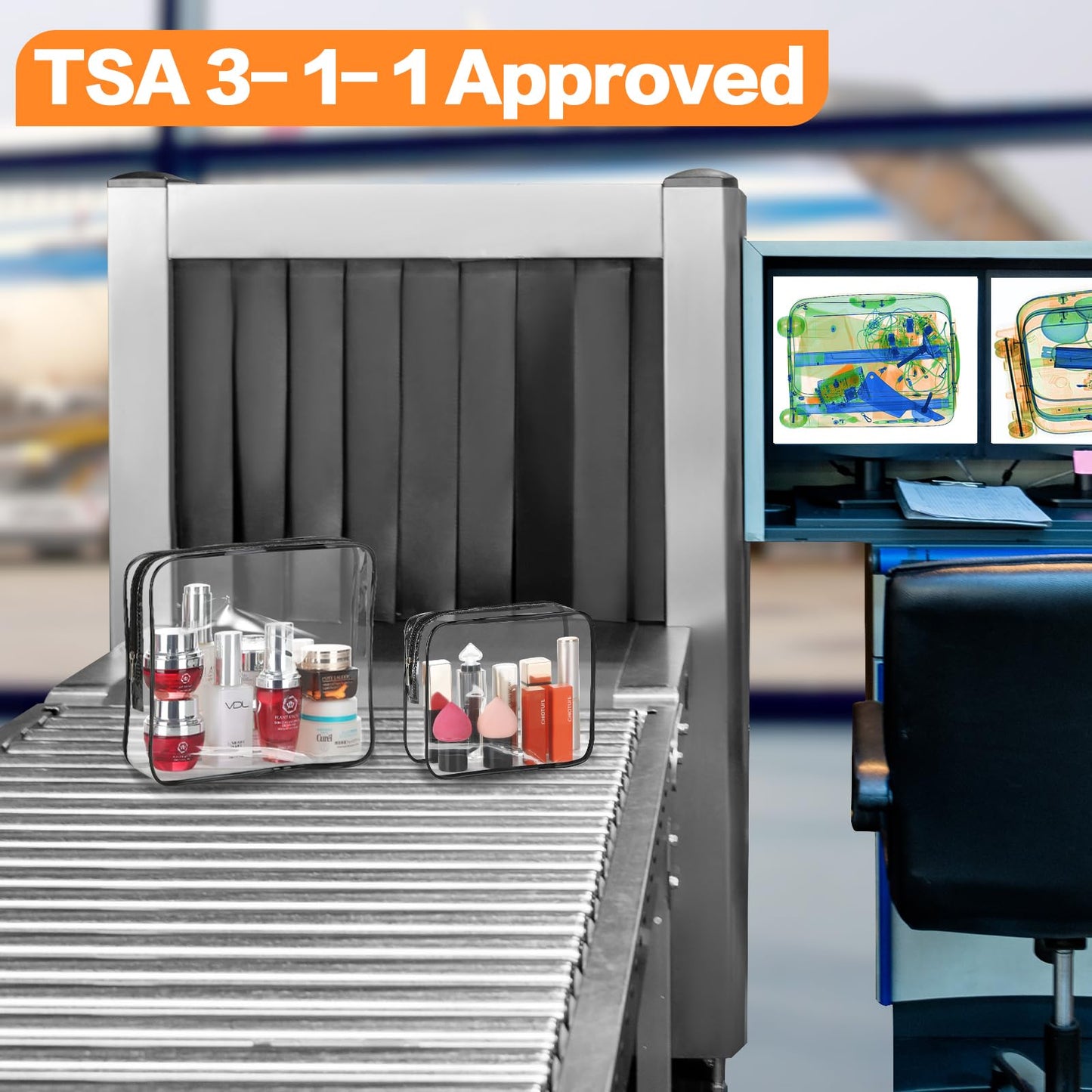 HAOGUAGUA 3 Pieces Large Clear Travel Bags for Toiletries, Waterproof Clear Plastic Cosmetic Makeup Bags, Transparent Packing Organizer Storage Bags (Black)