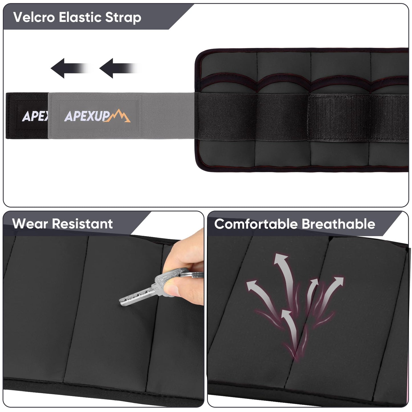 APEXUP 10lbs/Pair Adjustable Ankle Weights for Women and Men, Modularized Leg Weight Straps for Yoga, Walking, Running, Aerobics, Gym (Black)