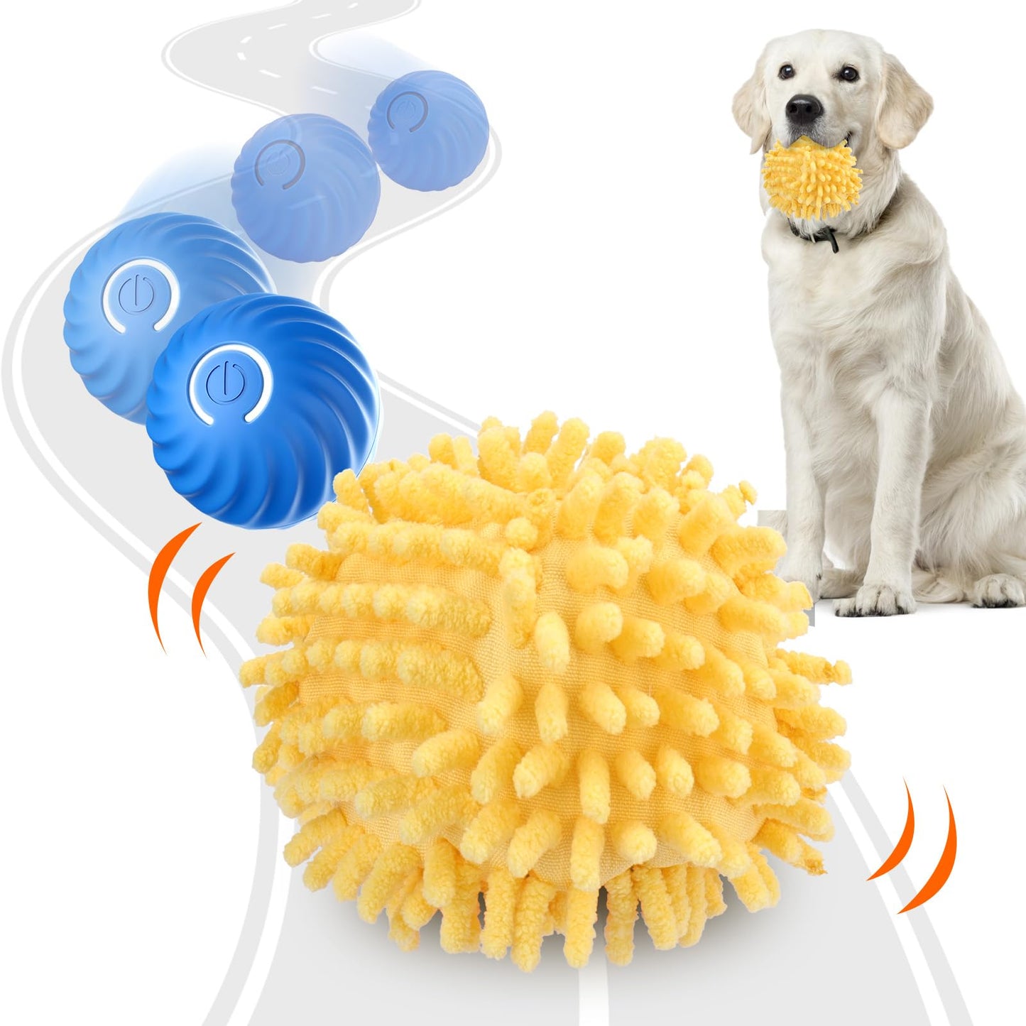 BABORUI Interactive Dog Toys, Moving Dog Toy Ball with Cover, Self Rolling Dog Ball for Small/Medium/Large Dogs, Automatic Dog Toys to Keep Them Busy (Large Blue)