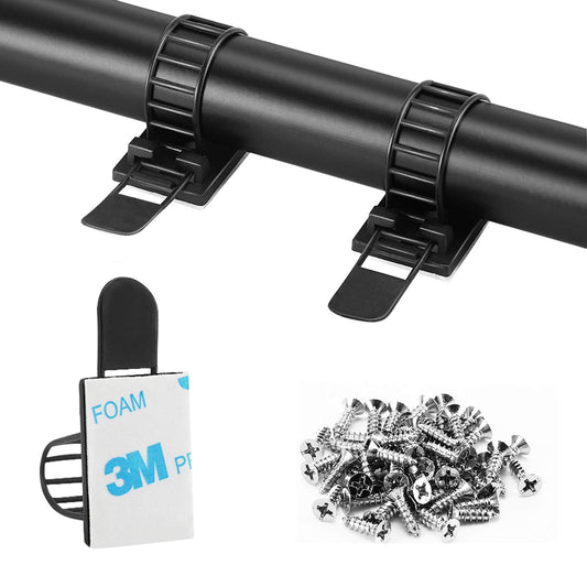 50Pcs Adjustable Adhesive Cable Management Clips, Nylon Cable Strap Ties Wire Clips Clamps Organizer with Strong Adhesive Tape, Extra Screw & Hole for Strong Fixation Home Office - 3.35 Inch Black