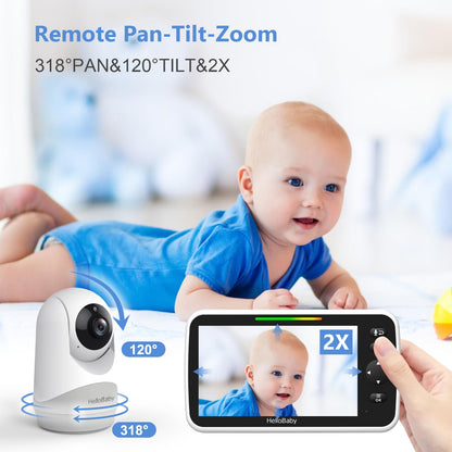 HelloBaby 6”IPS Large Screen, Video Baby Monitor with Upgraded 4000mAh Battery, 2-Way Talk, Night Vision, Pan-Tilt-Zoom, No WiFi, ECO Mode