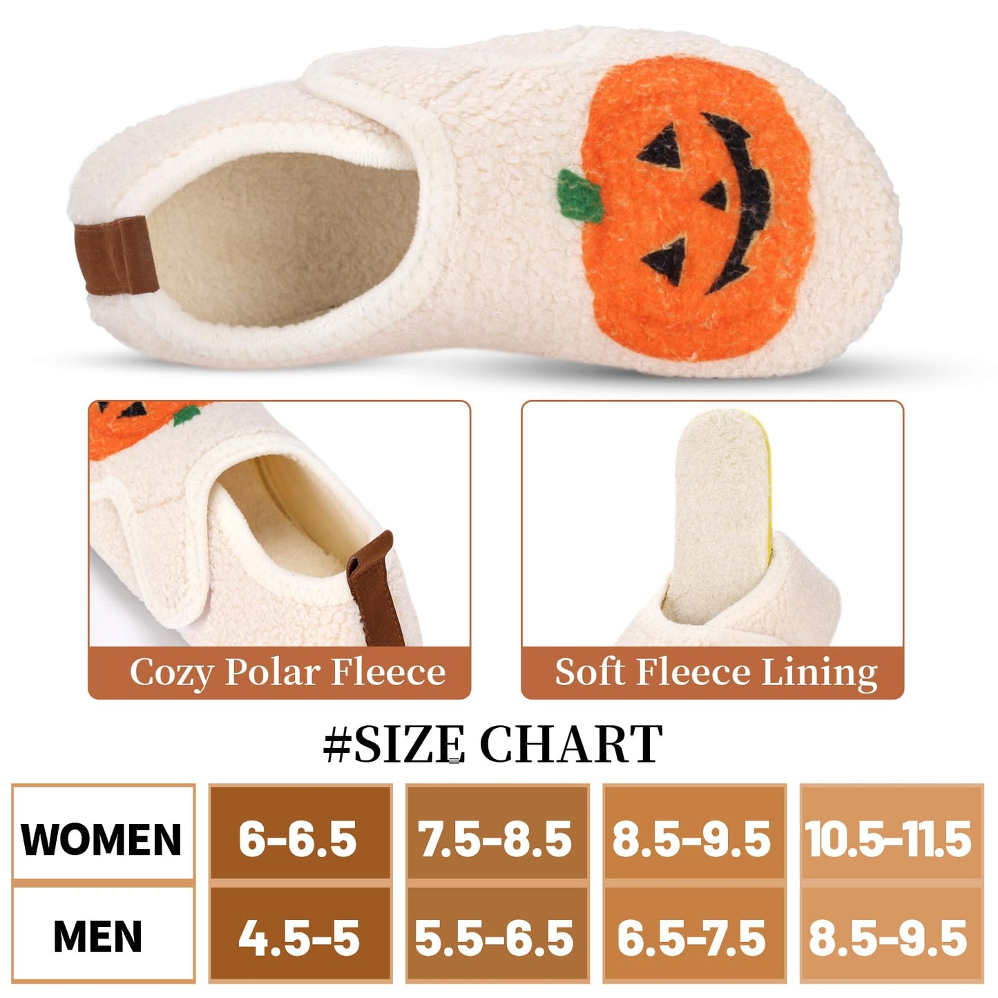Ibeauti Womens Mens House Slippers Rubber Sole Indoor Slipper Socks Lightweight Fleece Lined Slip-on Barefoot Slippers (Beige Pumpkin, Adult, Women, Numeric Range, Medium, 6, 6.5)